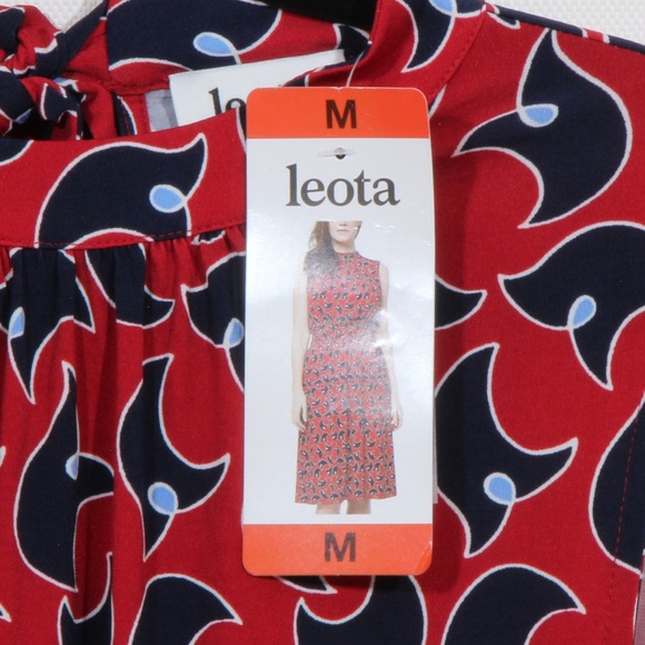 Leota Red Blue Twilight Dot Parakeet Sleeveless Midi Dress Size Medium NWT - Picture 4 of 8